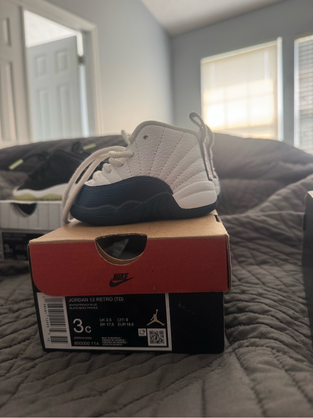 Jordan Kids White and Navy Blue Retro Sneaker